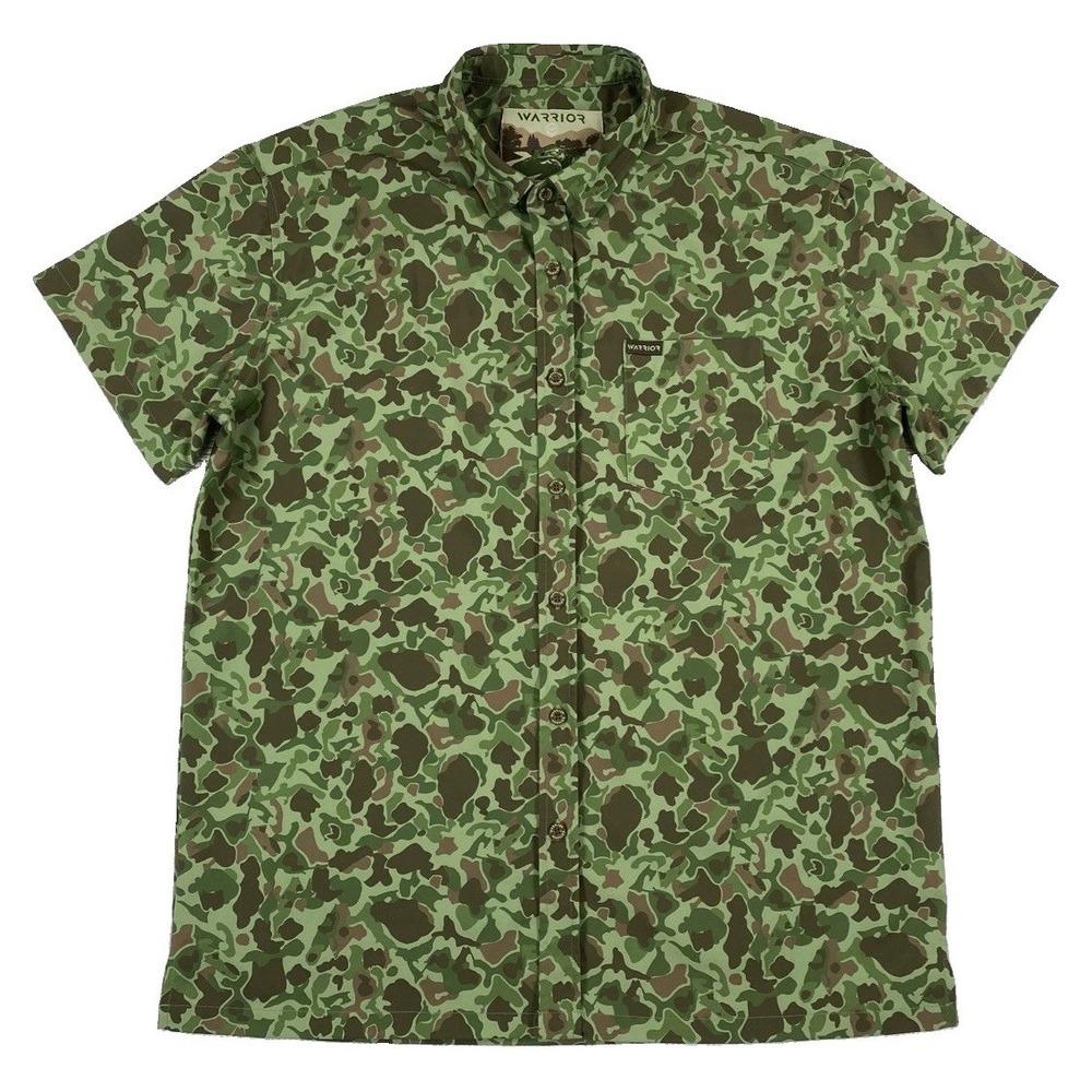 Warrior Frogskin Camo Button Down Shirt Men's XL Green Short Sleeve